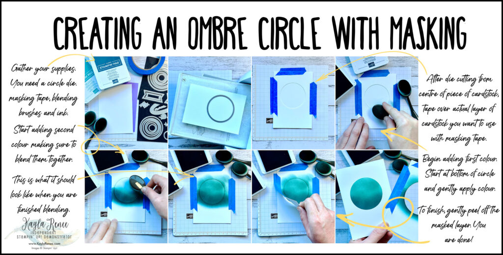 A masking technique using a simple circle die or punch to create a masked circle with an ombre twist