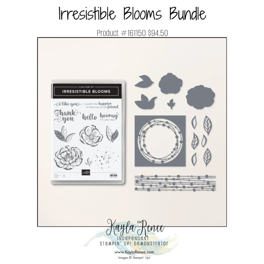 Stampin’ Up! irresistible blooms bundle from the online exclusives collection. This bundle is featured on the shaker card featured in the blog post today.