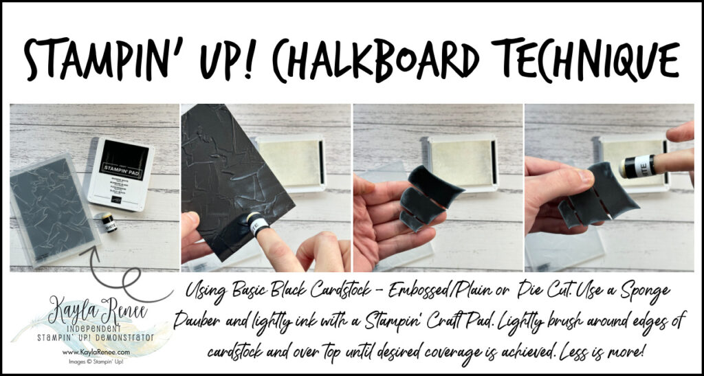 Stampin' Up! Chalkboard Technique & how to add a chalkboard effect to your card easily with Basic Black cardstock and Whisper White ink and a sponge dauber.