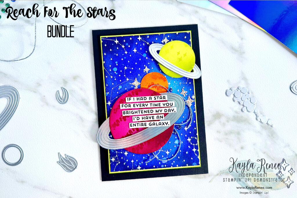 A fun handmade card featuring Stampin’ Up! reach for the stars and it's in the stars using emboss resist techniques and different ideas with heat embossing.