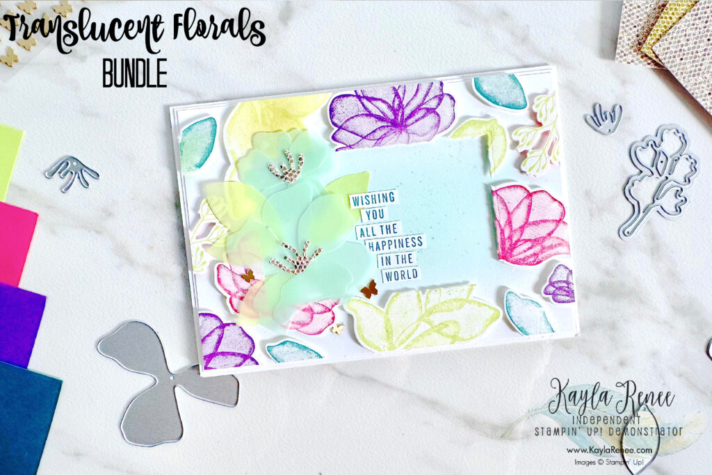 A gorgeous handmade card featuring Stampin’ Up! Translucent Florals bundle featuring a floating frame technique using Press N' Seal for a fun three dimensional looking effect. See the post for tips and tricks.
