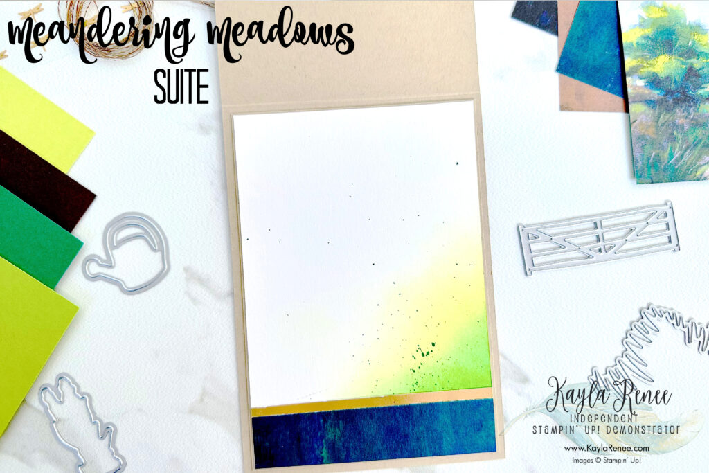 Look at the inside of my handmade card using Stampin’ Up! Meandering Meadows suite from the Online Exclusives range using beautiful Stampin’ Up! Designer Series Paper. See blog post for Facebook Live video replay showing just how to put this card together. 
