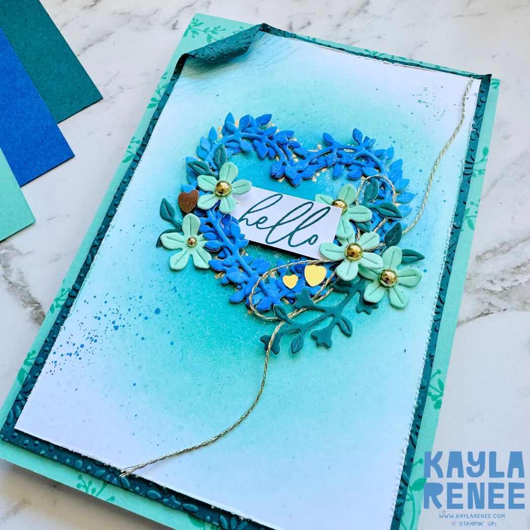 Handmade card using the Stampin’ Up! Heart Shaped Bundle and watercolouring die cuts