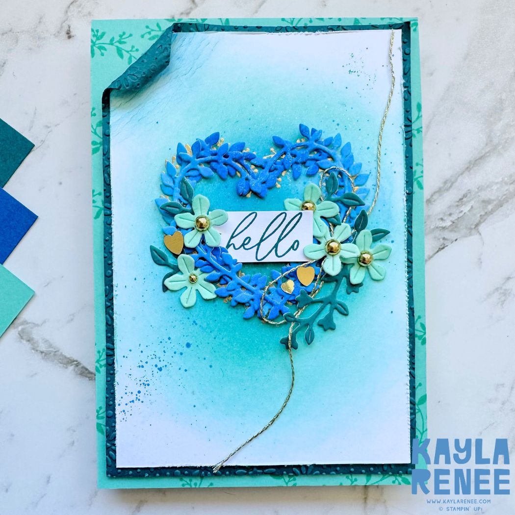 Handmade card using the Stampin’ Up! Heart Shaped Bundle and watercolouring die cuts