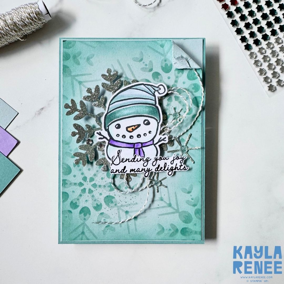 Handmade christmas card using the Stampin’ Up! Festive Friends stamp and Snowy Delights bundle.