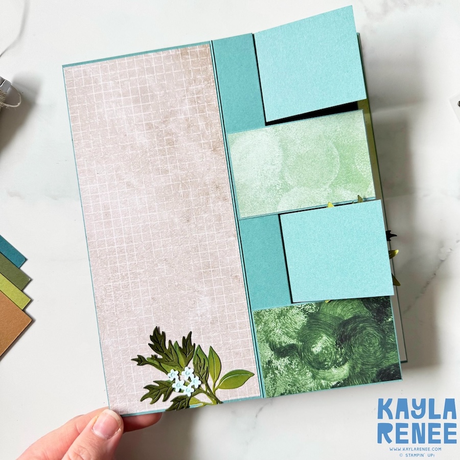 Closed view of the alternating pop-up panel fun fold card made with the Stampin’ Up! Nature Walk Designer Series Paper, showing the unique folded panel construction, soft neutral patterns, and layered botanical embellishments.