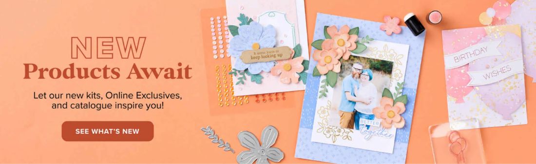 Picture shows various crafting projects and crafting supplies advertising new Stampin’ Up! products released in May 2026