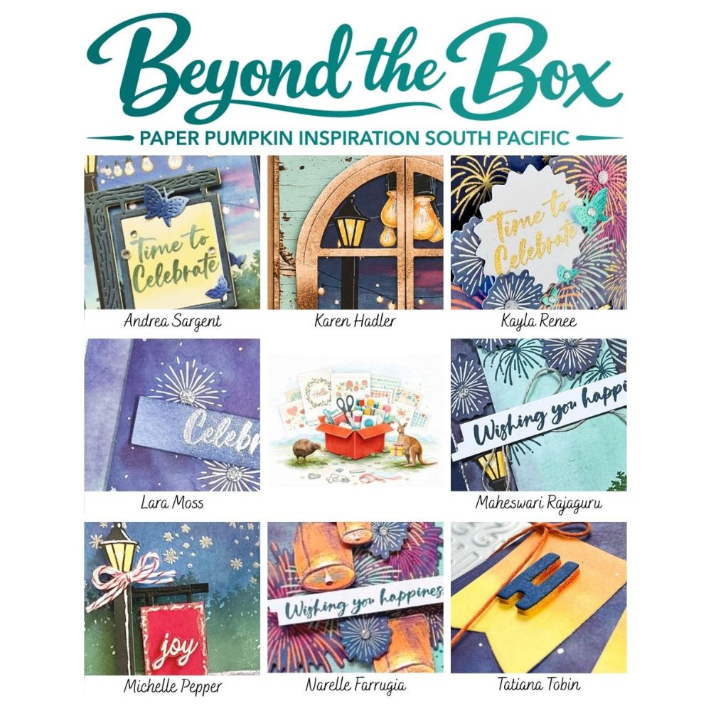 Beyond the Box Paper Pumpkin Inspiration South Pacific tutorial bundle featuring alternative Stampin’ Up! Paper Pumpkin projects created by South Pacific demonstrators. Promotional collage showcasing nine handmade card designs with creative techniques, alternative layouts, and kit-inspired papercrafting ideas from multiple Stampin’ Up! designers, including Kayla Renee.