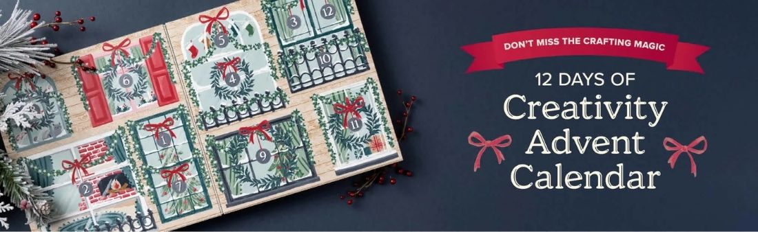 Creativity Advent Calendar from Stampin’ Up! featuring a twelve door crafty advent calendar and exclusive stamp set